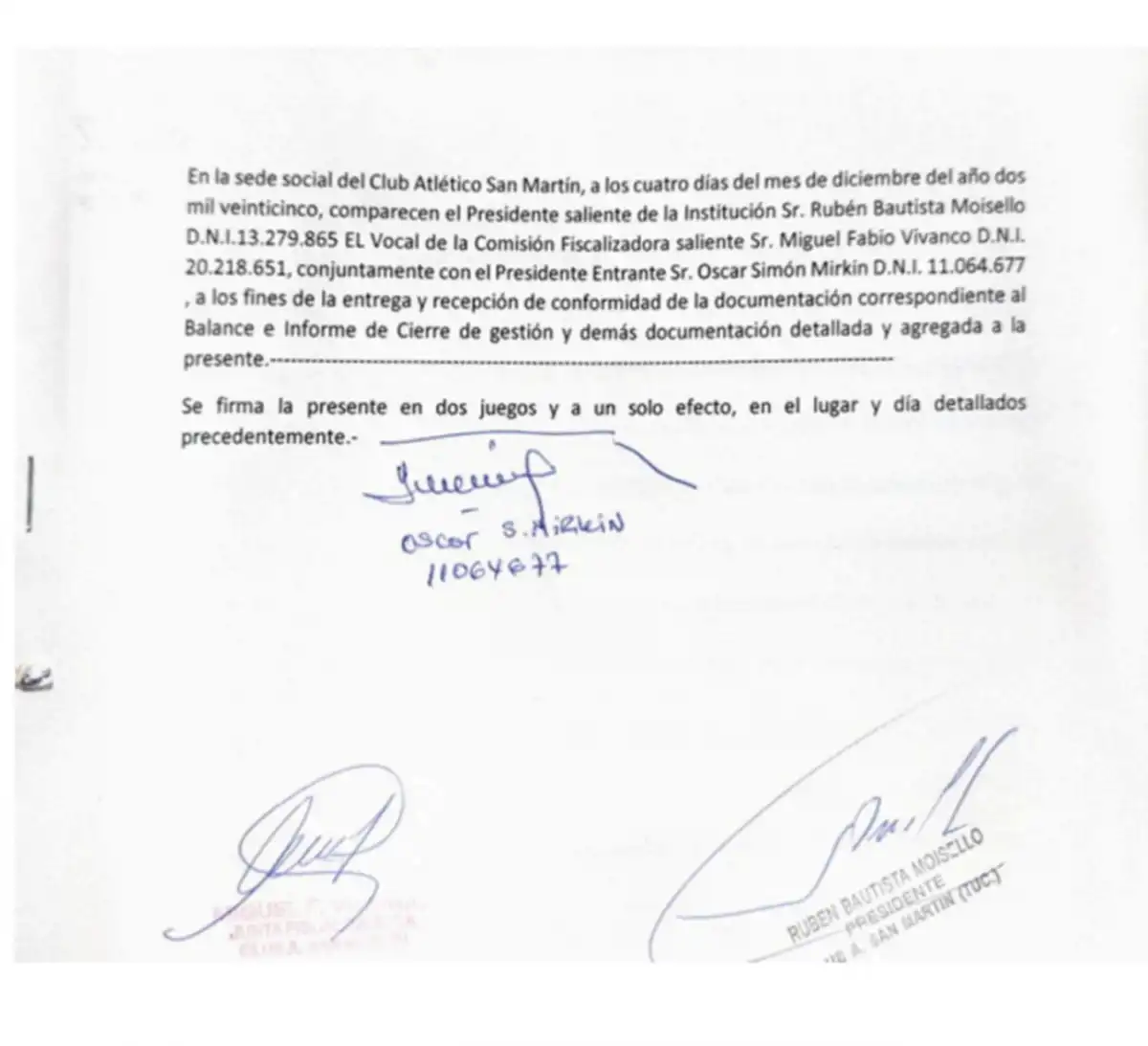 Imagen que adjunta el comunicado de Rubén Sogno