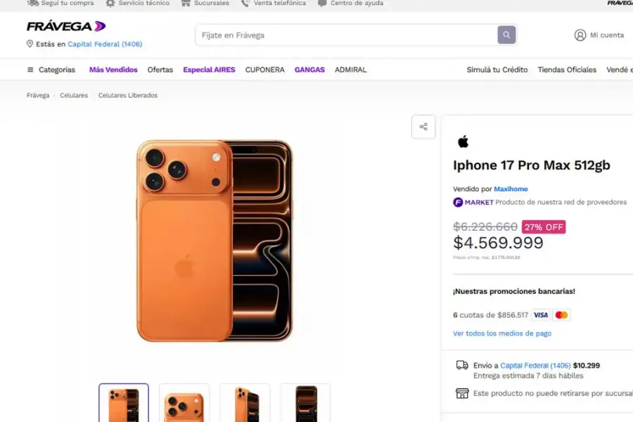 IPHONE 17 PRO MAX. El precio no mostró cambios tras la eliminación del arancel de importación.