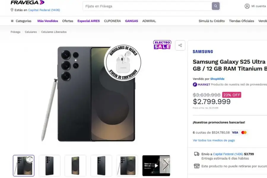 SAMSUNG GALAXY S25 ULTRA. El valor se mantuvo igual dos semanas después del arancel cero.