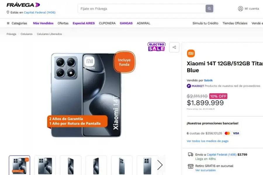 XIAOMI 14T. Conservó el mismo precio pese a la quita del arancel.