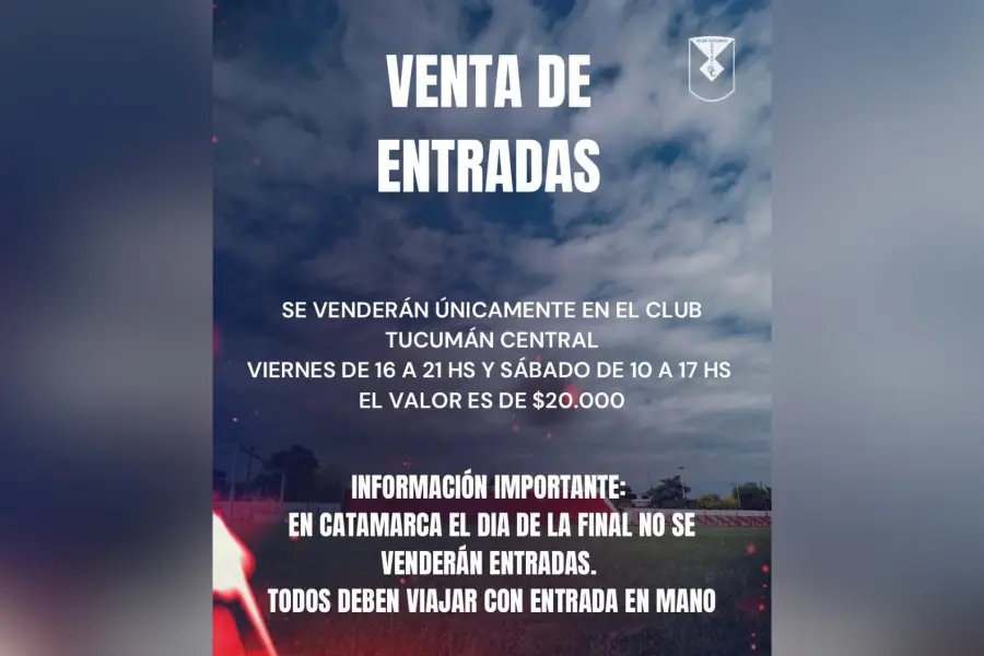 COMUNICADO OFICIAL. El club Tucumán Central difundió este mensaje para los interesados en viajar a Catamarca a presenciar la final.