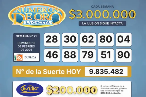 Los Números de Oro de LA GACETA del 15 de febrero de 2026