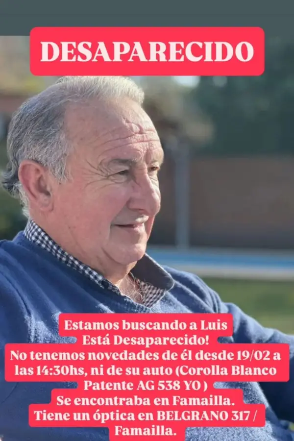 Un comerciante de 74 años desapareció en Famaillá y su familia pide ayuda