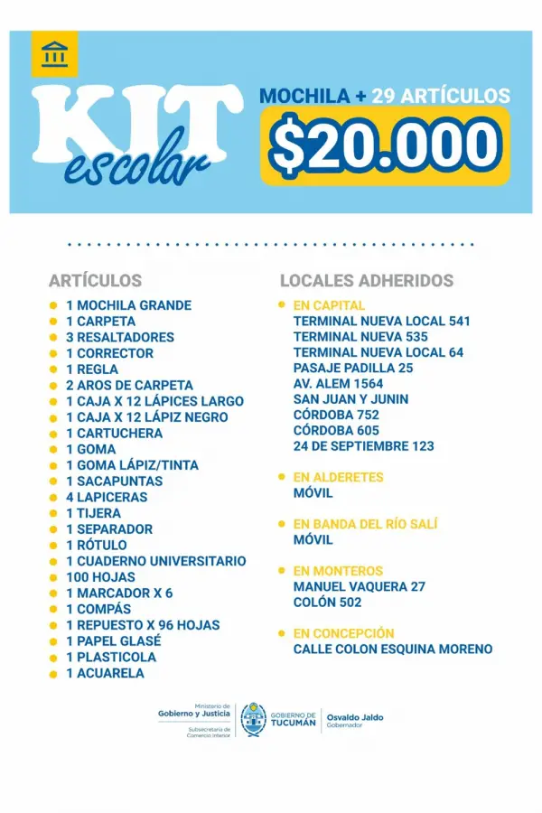El Gobierno de Tucumán presentó el kit escolar 2026: mantiene el mismo precio por tercer año consecutivo