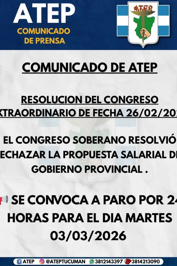 Peligra el inicio de clases en Tucumán: ATEP convocó a un paro para el martes 3 de marzo
