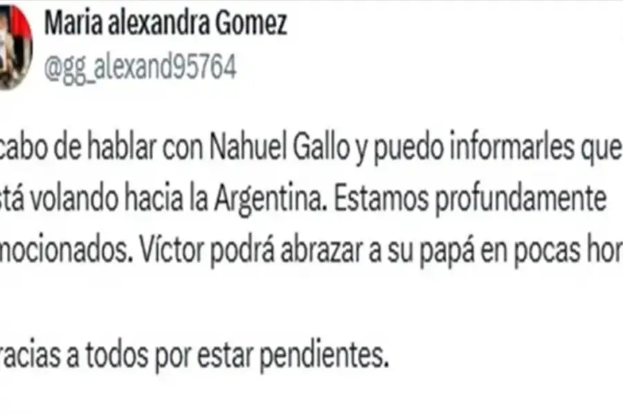 El gendarme Nahuel Gallo arribó esta madrugada a la Argentina, luego de haber estado 448 días preso en Venezuela