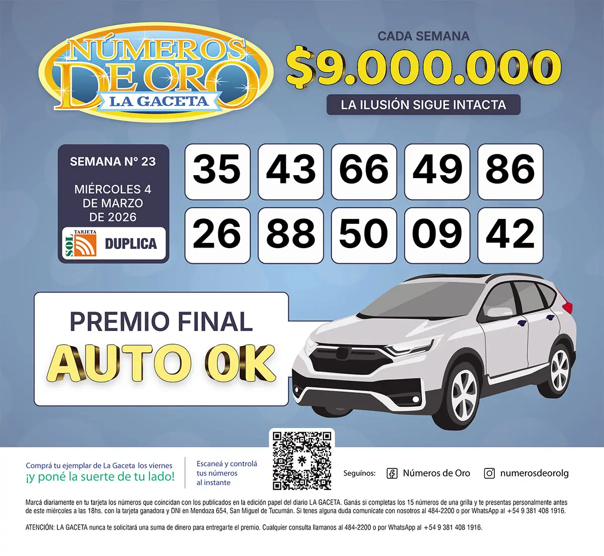 Los Números de Oro de LA GACETA del 4 de marzo de 2026