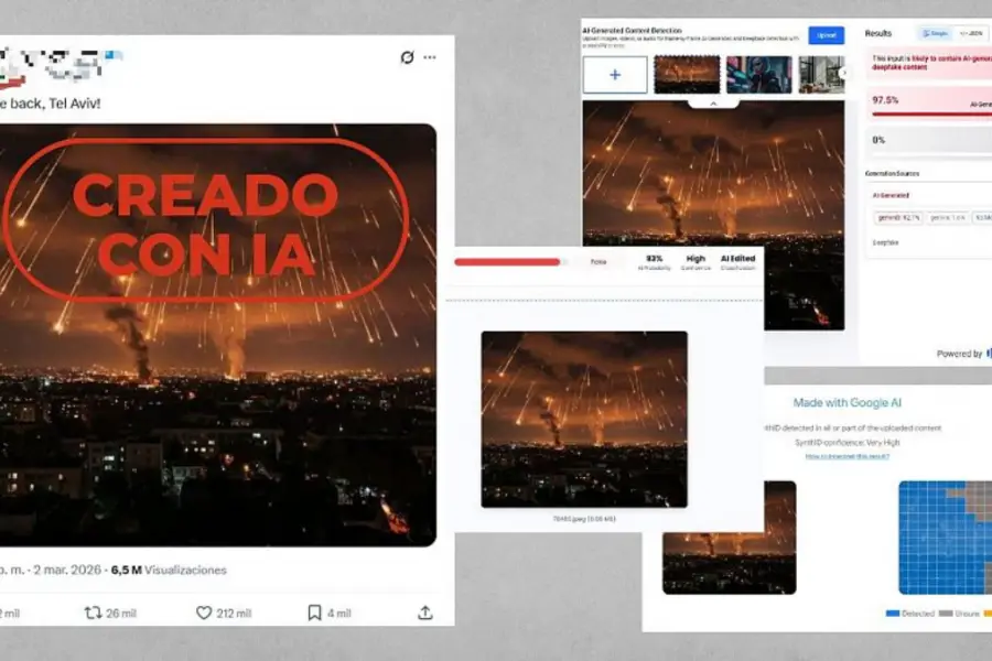 Mensaje que difunde la imagen generada y resultado del análisis con herramientas de detección VerificaRTVE