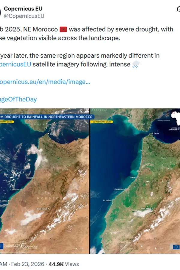 Imágenes satelitales revelan un impactante cambio en el territorio de Marruecos
