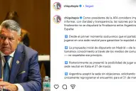 Chiqui Tapia explicó en redes por qué se canceló la Finalissima