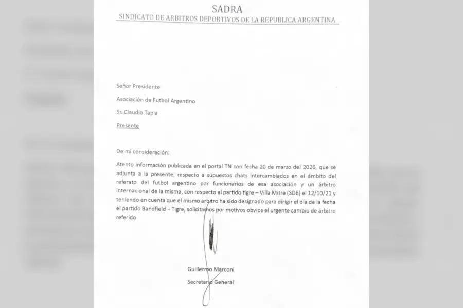 OFICIAL. La carta que SADRA envió a 