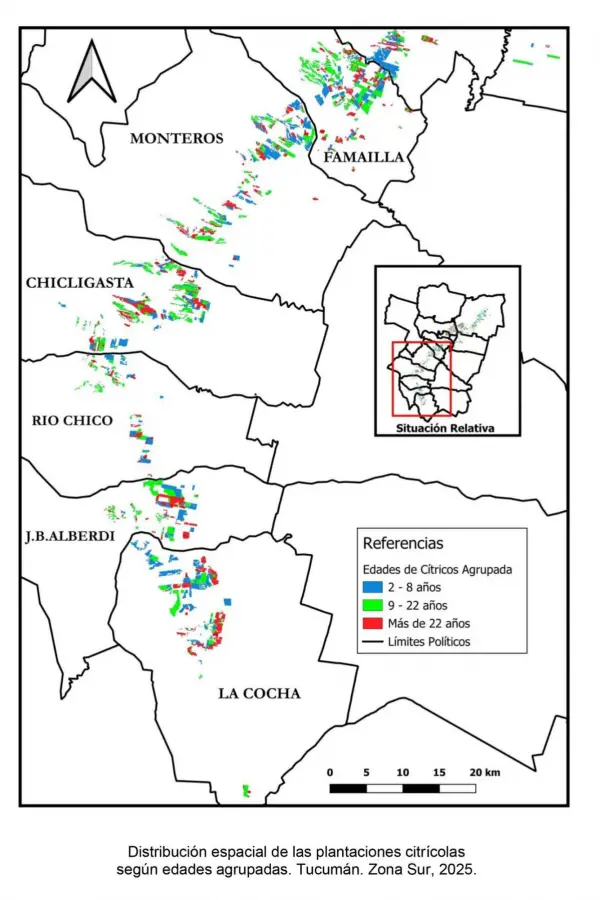 Casi el 72% de los cítricos en Tucumán se ubica en el rango que va de los dos a 22 años de edad