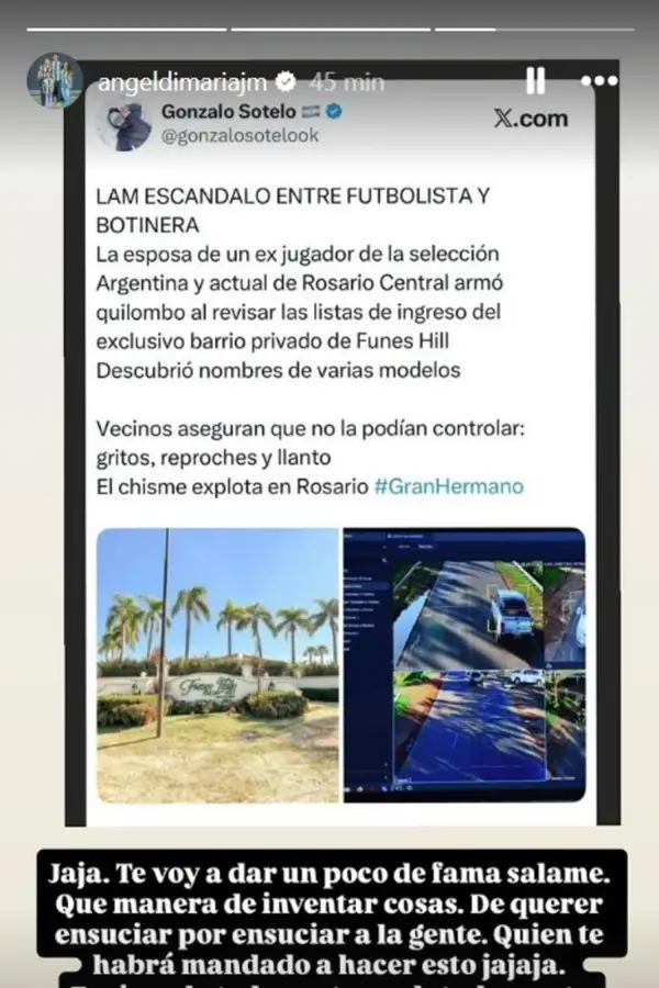 Di María explotó en redes por un rumor sobre su familia: Si seguís ensuciando mi nombre...