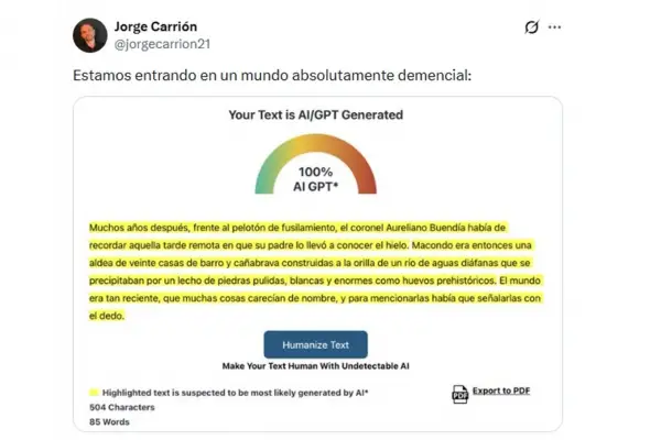 Detectores de IA marcan que el inicio de Cien años de soledad no pudo haber sido escrito por un ser humano