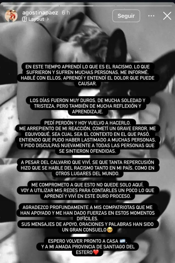 Qué publicó en Instagram la abogada santiagueña Agostina Páez tras la reducción de su condena