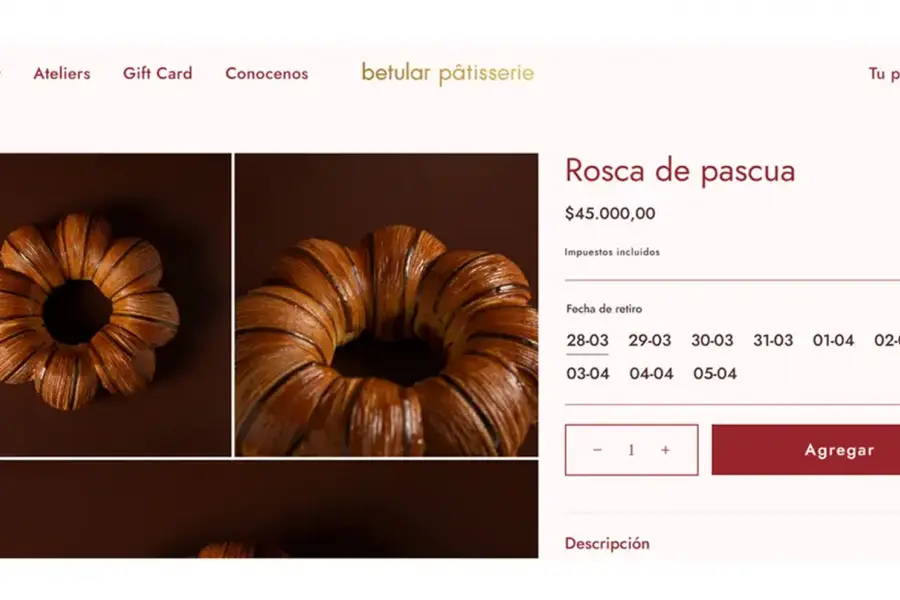 Costo de la Rosca de Pascua en la página web de Betular. 