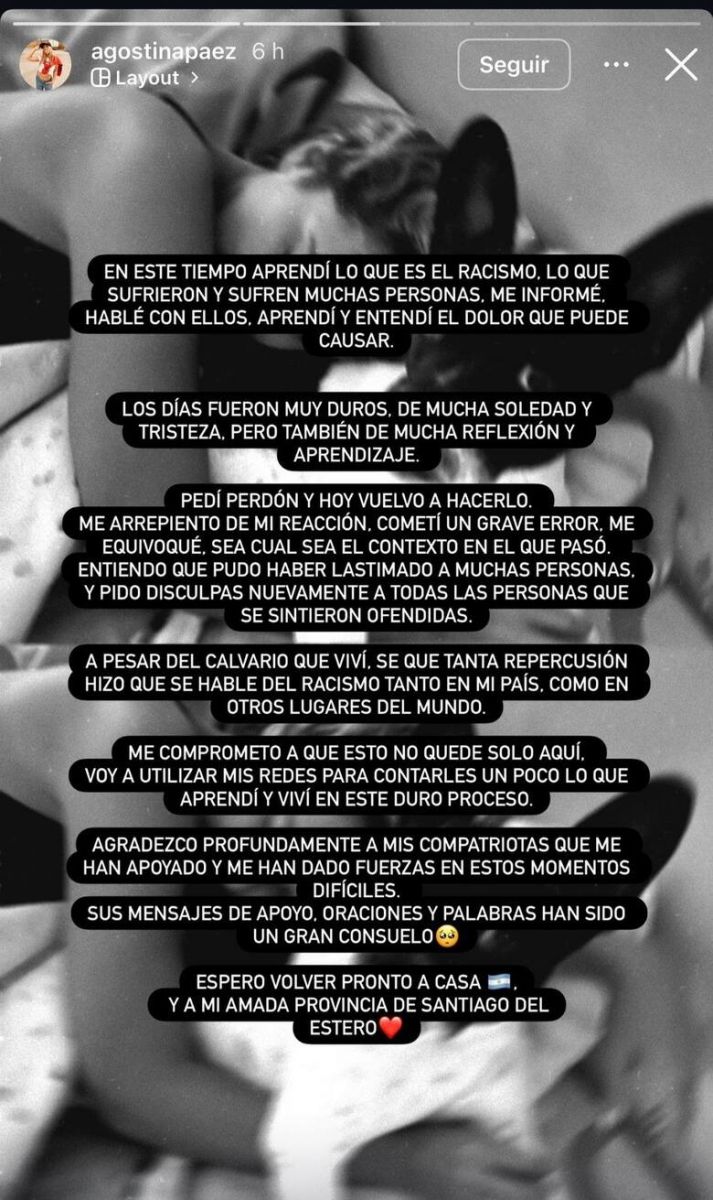 Qué publicó en Instagram la abogada santiagueña Agostina Páez tras la reducción de su condena