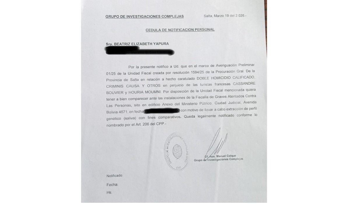 La citación de la Justicia a Beatriz Elizabeth Yapura