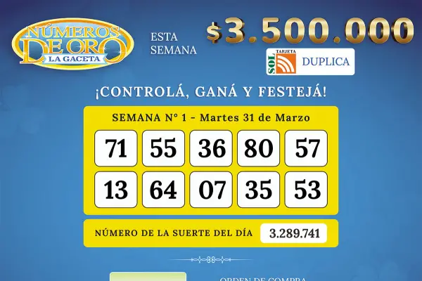Los Números de Oro de LA GACETA del 31 de marzo de 2026