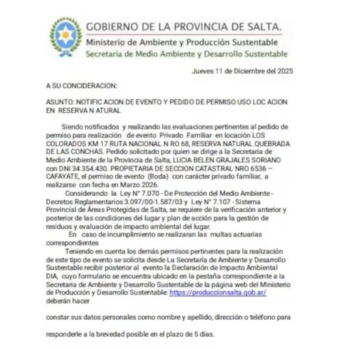 El permiso que presentaron los organizadores