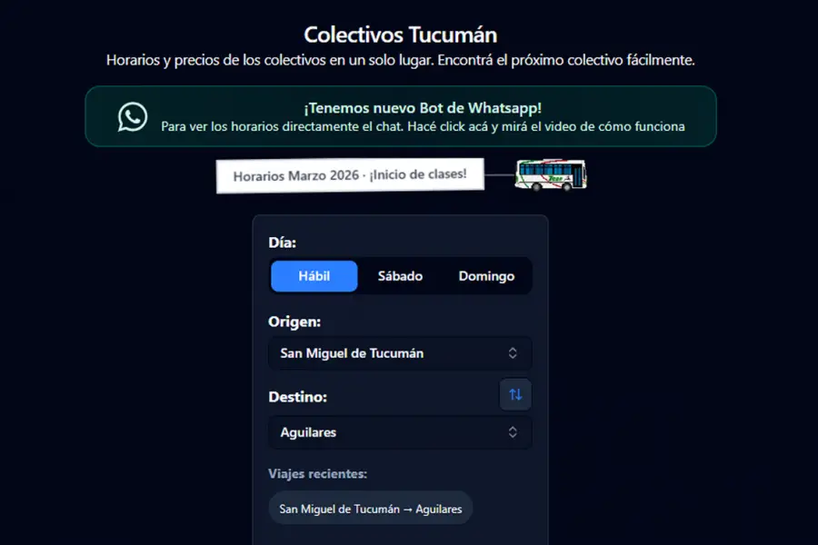 COLECTIVOS TUCUMAN. Así funciona la página que ordena la información del transporte interurbano. / CAPTURA DE PANTALLA