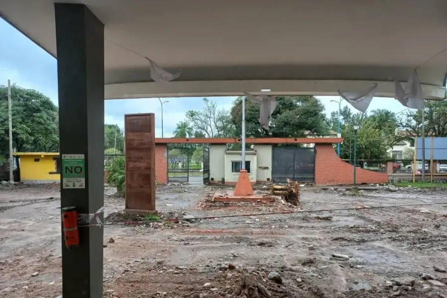 La obra en ejecución incluyó la extracción de árboles en el sector del ingreso al complejo universitario.