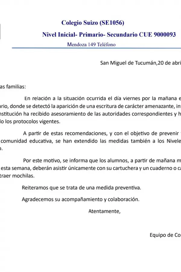 Amenazas de tiroteo: algunos colegios de Tucumán restringen el ingreso con mochilas
