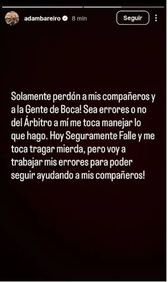 El fuerte descargo de Bareiro tras su expulsión en la derrota de Boca por la Copa Libertadores