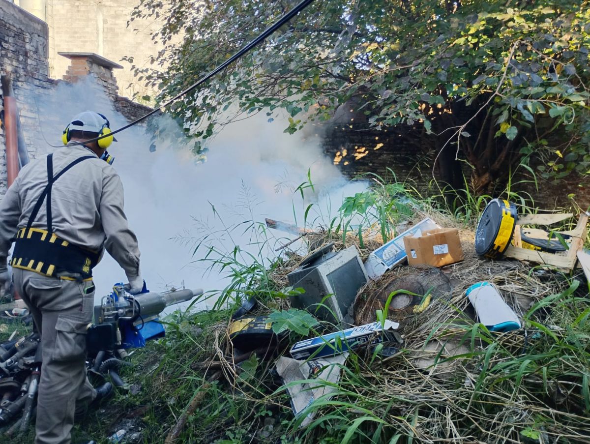 INTERVENCIÓN. Personal especializado realizó fumigación para eliminar mosquitos adultos en zonas críticas del operativo.