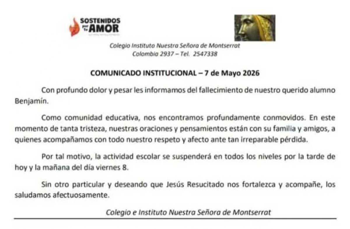 El club donde jugaba y el colegio al que asistía despidieron a Benjamín Olariaga