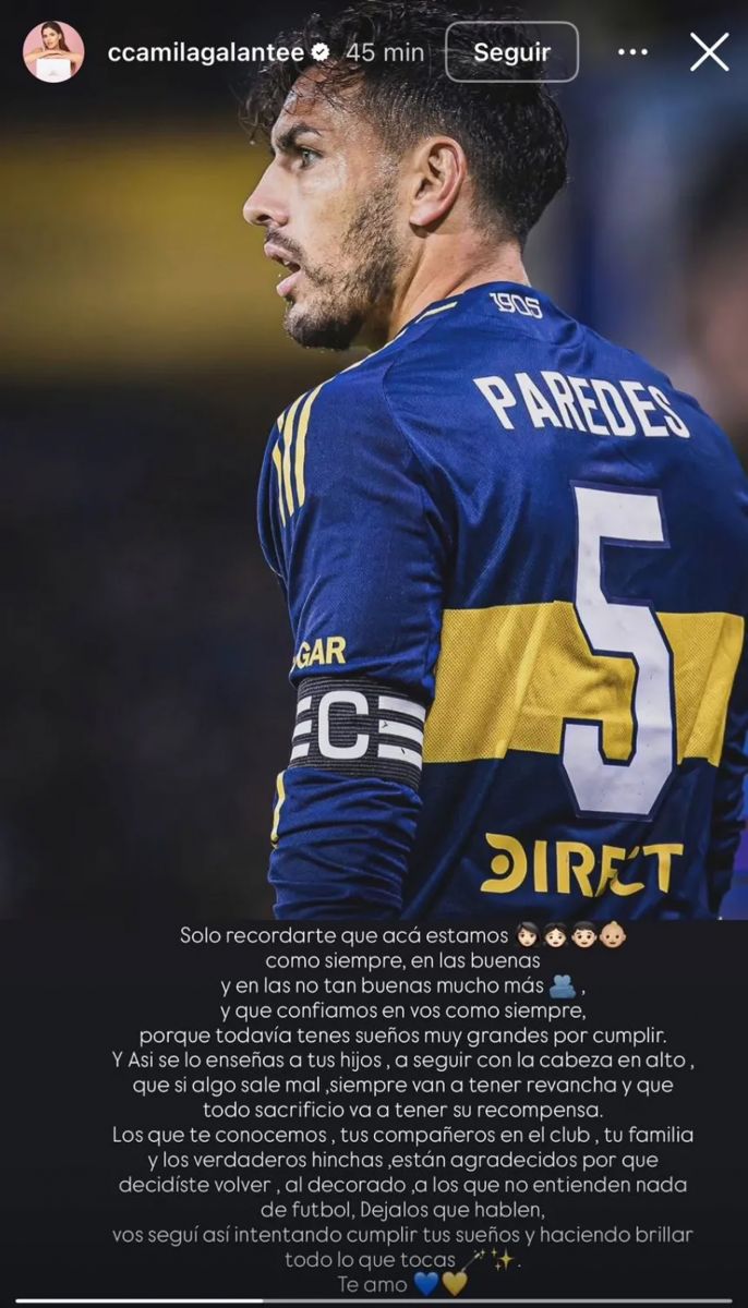 El emotivo mensaje de la esposa de Paredes tras la eliminación de Boca