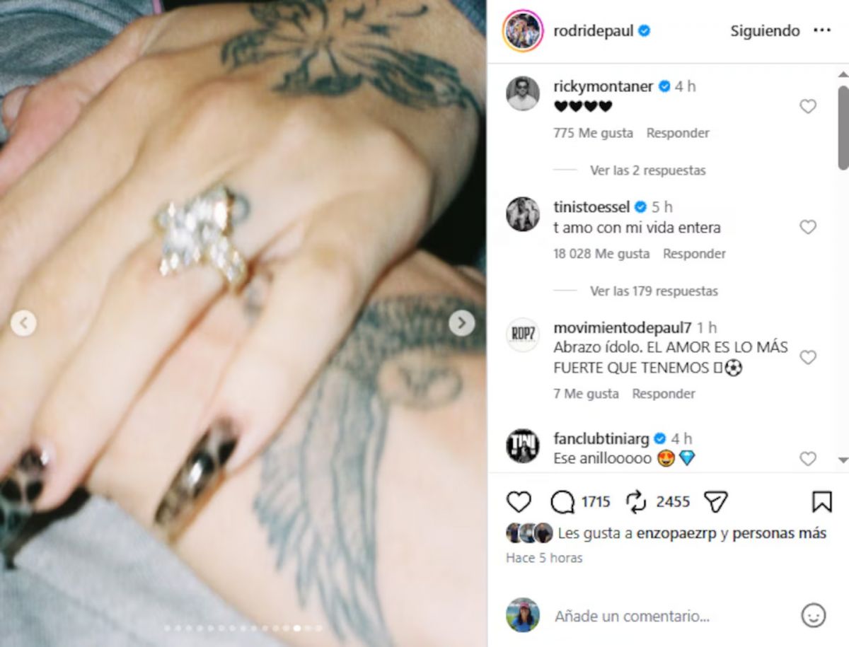 Rodrigo De Paul mostró el anillo de compromiso que le dio a Tini Stoessel