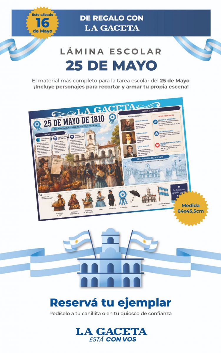 ¡Todo para la escuela! Este sábado, de regalo la lámina gigante del 25 de Mayo con LA GACETA