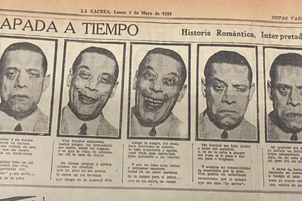 Recuerdos fotográficos: 1936. El cómico Luis Arata ilustra un poema satírico en LA GACETA