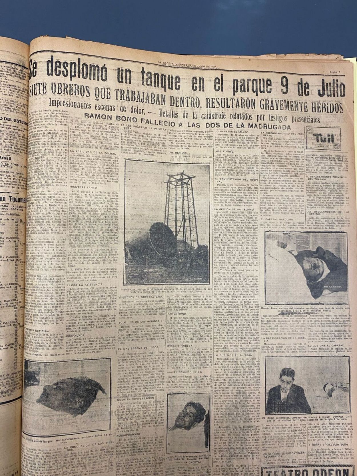 Recuerdos fotográficos: 1927. Trágica caída del tanque del parque 9 de Julio