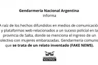 Gendarmería desmintió la versión sobre un micro con mujeres embarazadas que intentaban ingresar a Salta