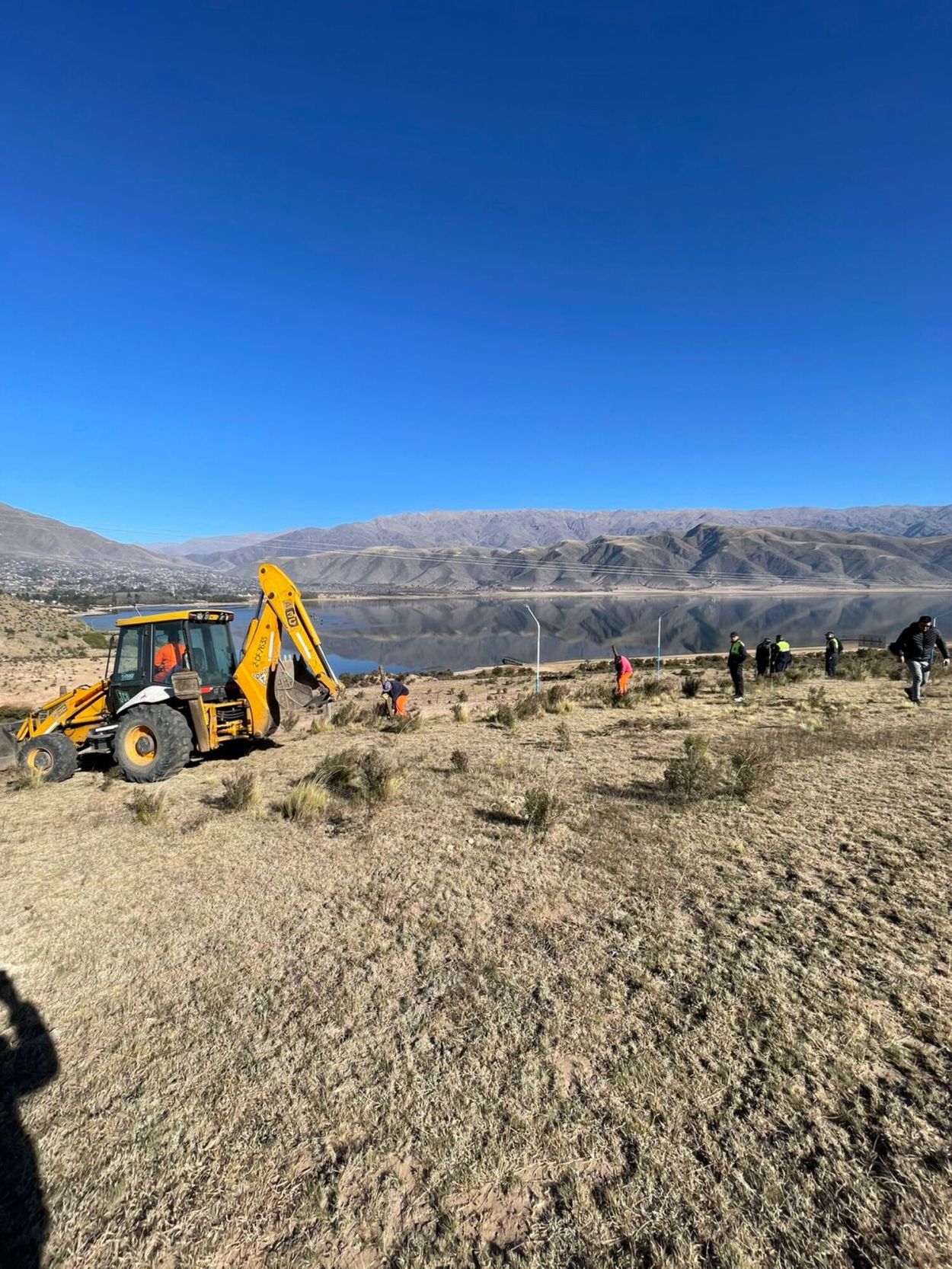 TRABAJO. Los operarios retiran los postes colocados en el predio.