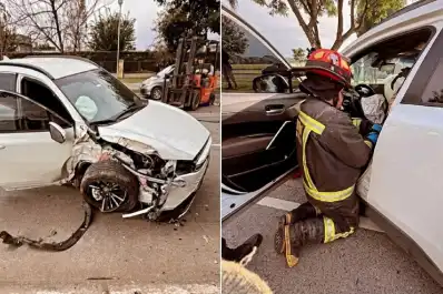 Accidente en la avenida Perón: una mujer quedó atrapada tras el choque entre una camioneta y un autoelevador