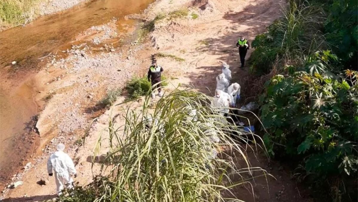 EN PLENA TAREA. Los peritos buscan los restos de la pequeña Rocío en el lecho del río Colorado.