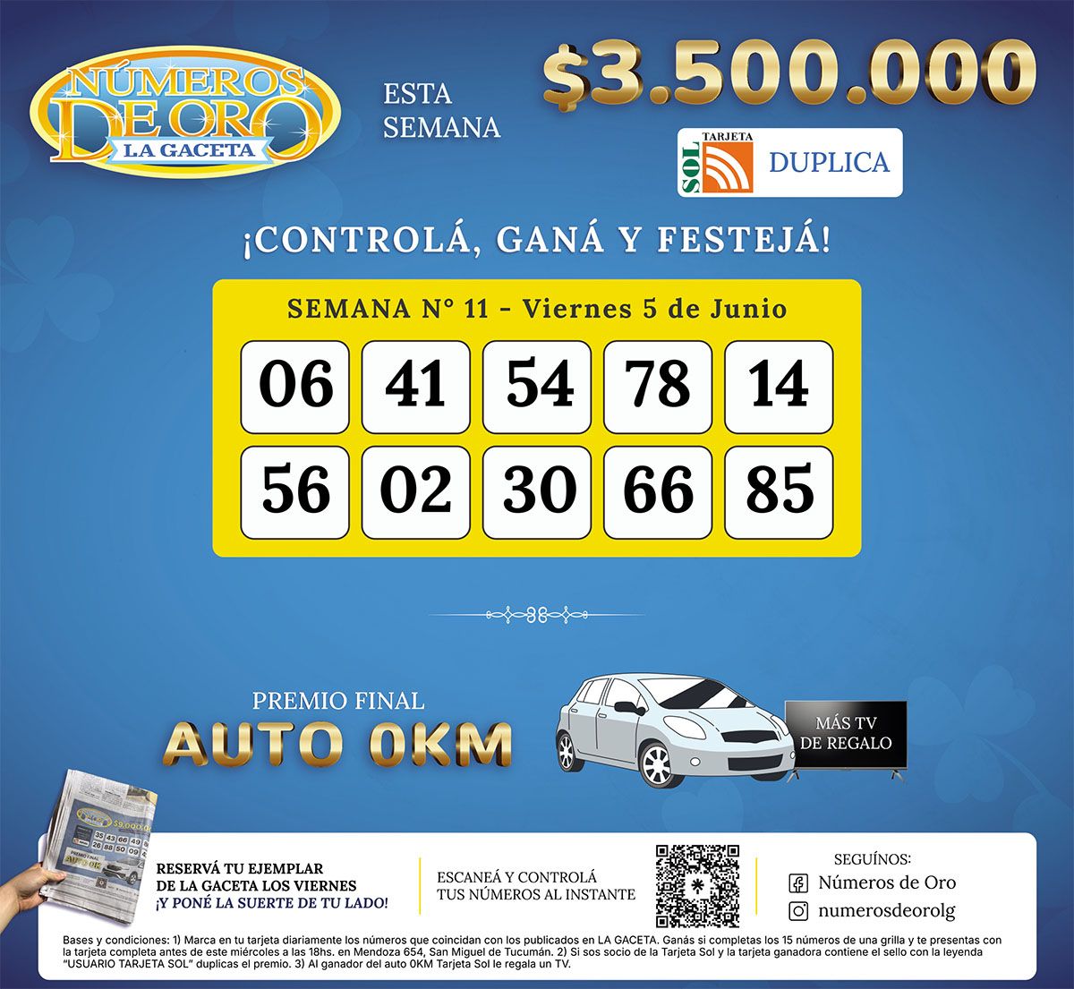 Los Números de Oro de LA GACETA del 5 de junio de 2026