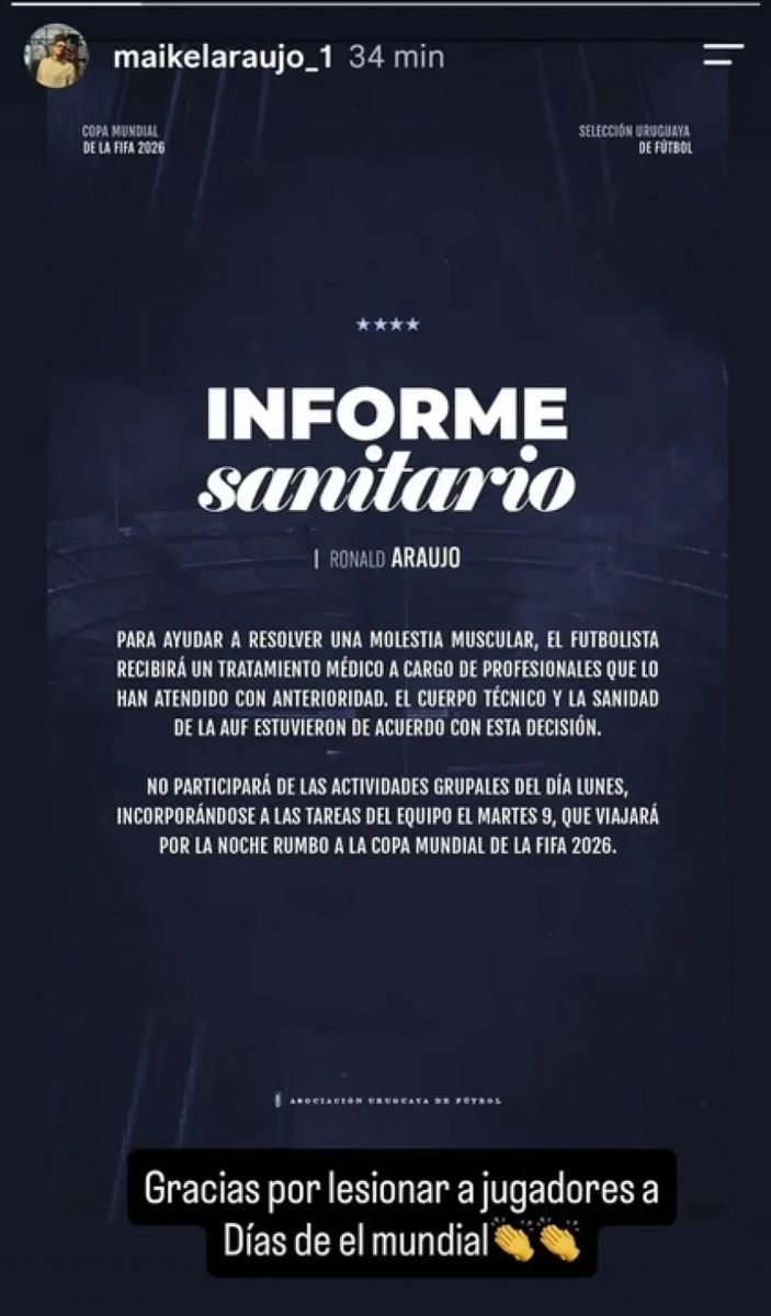 La lesión de Ronald Araújo desató una dura acusación contra Bielsa a días del Mundial 2026