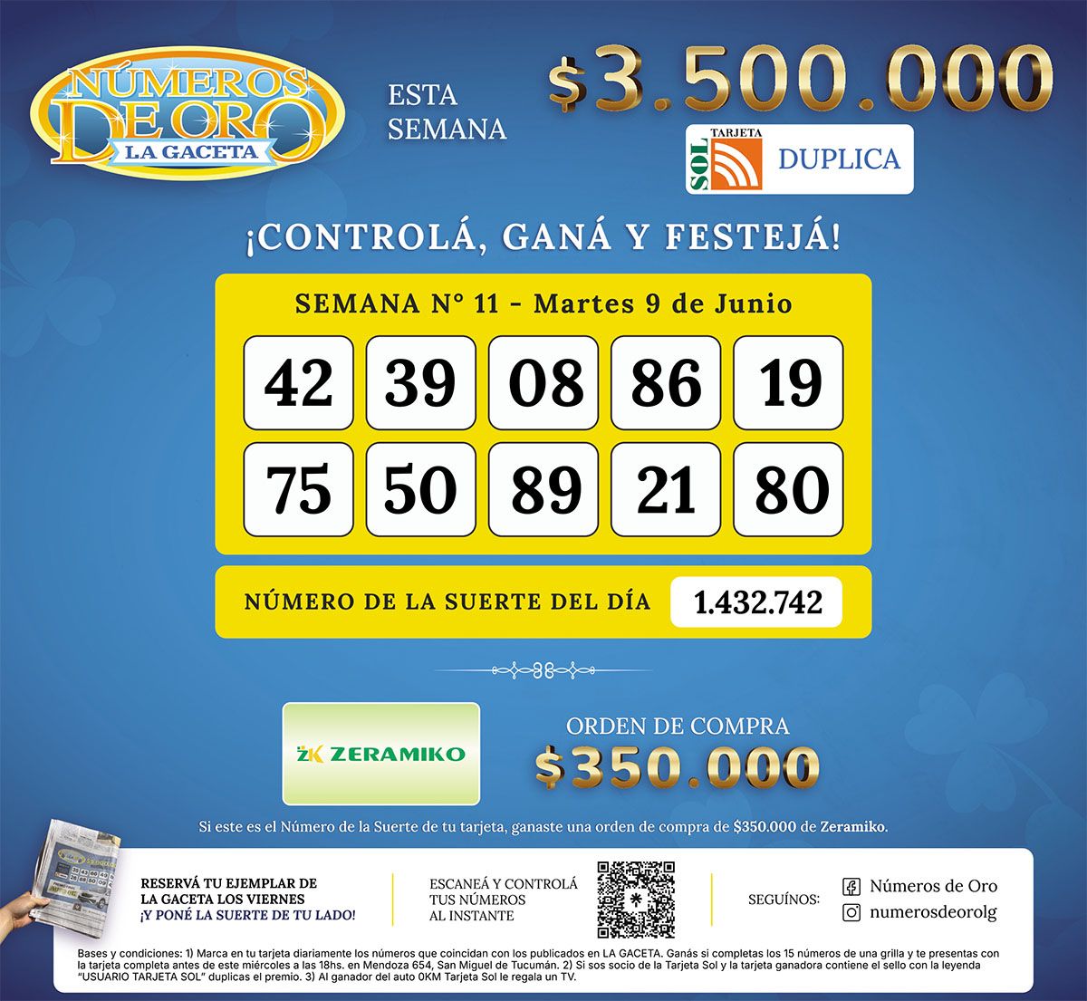 Los Números de Oro de LA GACETA del 9 de junio de 