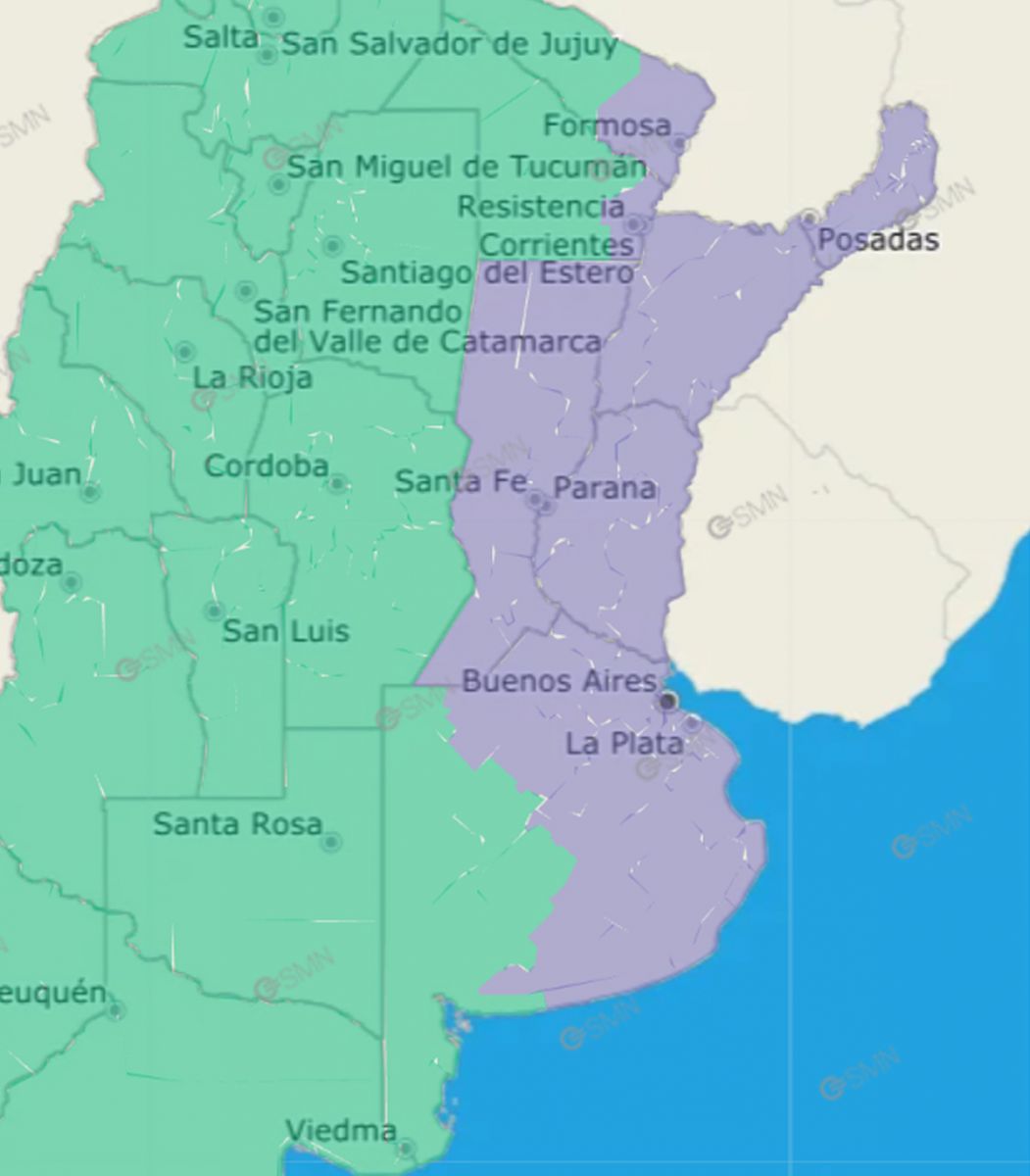 Alerta violeta: cuatro provincias del norte y dos del centro serán afectadas este martes