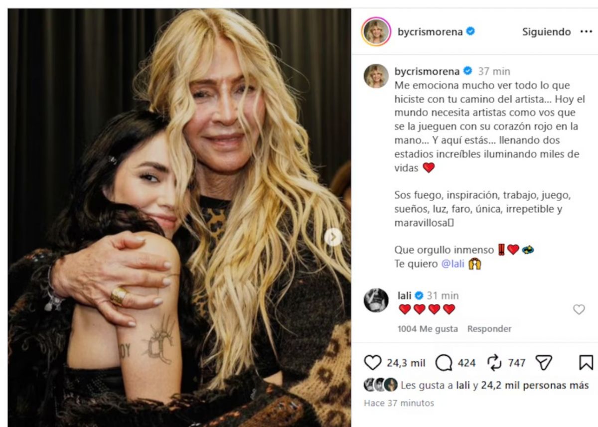 Cris Morena se emocionó con los shows de Lali en River: El mundo necesita artistas como vos