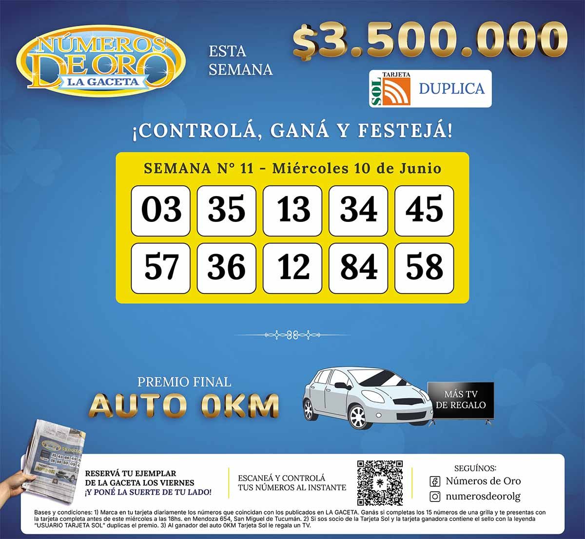 Los Números de Oro de LA GACETA del 10 de junio de 2026