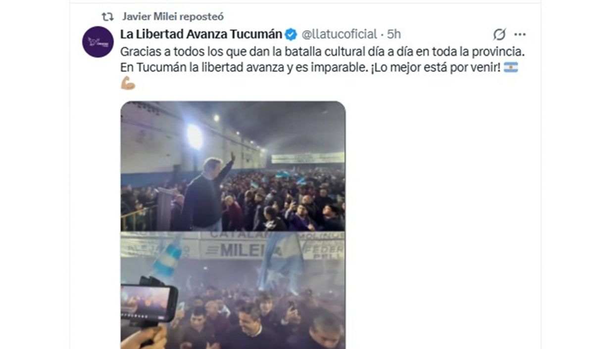 El gesto de Javier Milei que entusiasmó a Lisandro Catalán tras el acto de 3.000 militantes en Tucumán
