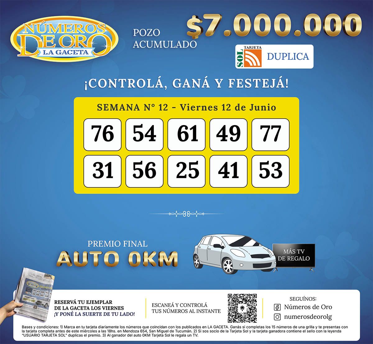 Los Números de Oro de LA GACETA del 12 de junio de