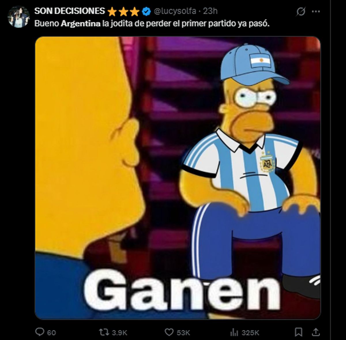 HOMERO ALBICELESTE. Qatar 2022 volvió a aparecer en las redes con referencias a la derrota inicial frente a Arabia Saudita.