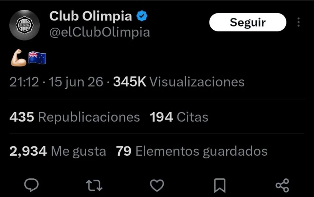 El posteo de la cuenta de Olimpia.