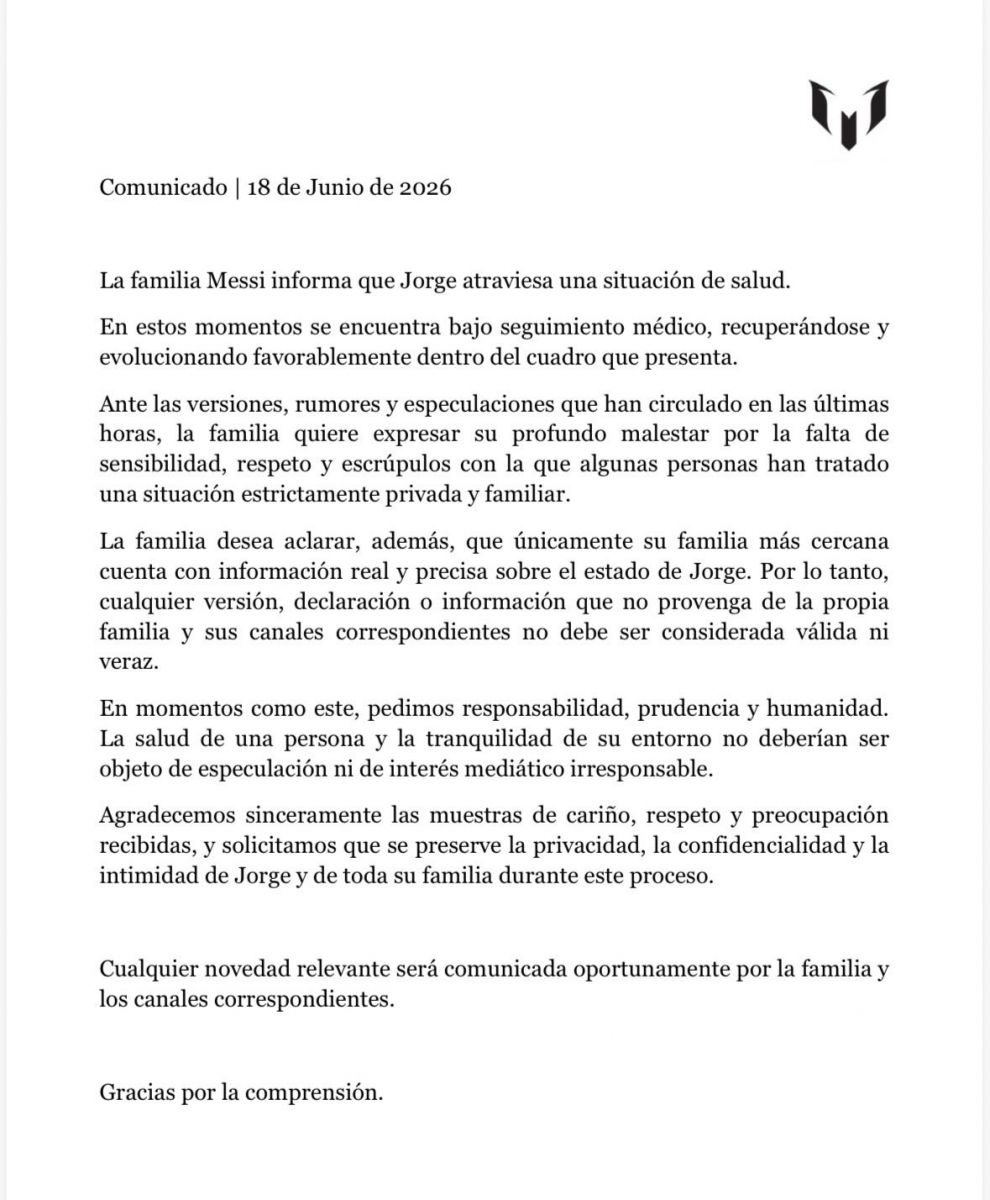 “La salud de una persona no debería ser objeto de especulación”: el fuerte comunicado de la familia Messi tras los rumores